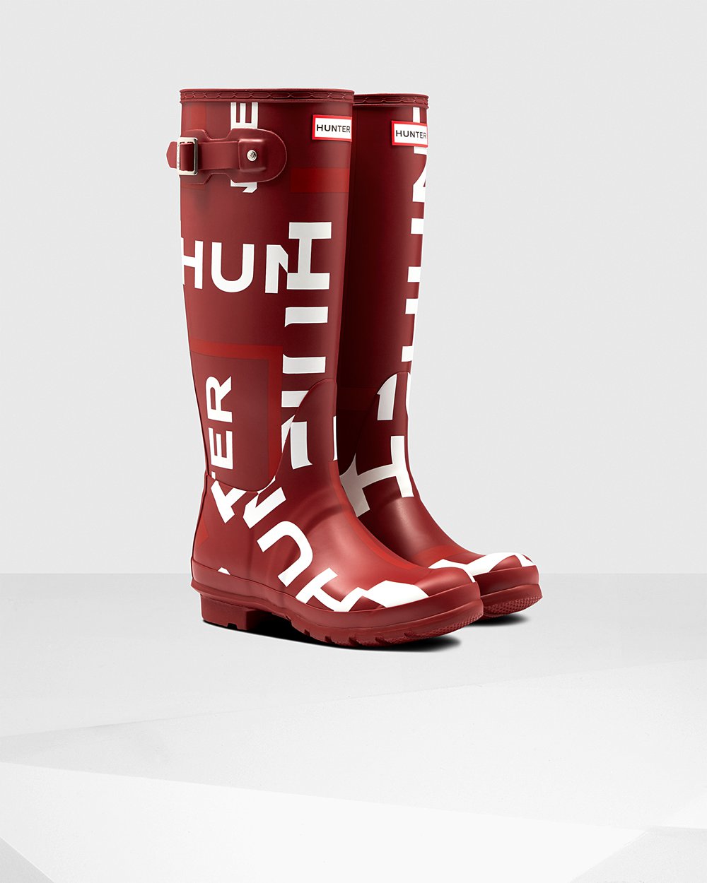 Botas de Lluvia Altas Hunter Mujer - Original Exploded Logo - Grises Rojos - TEGXWCL-41